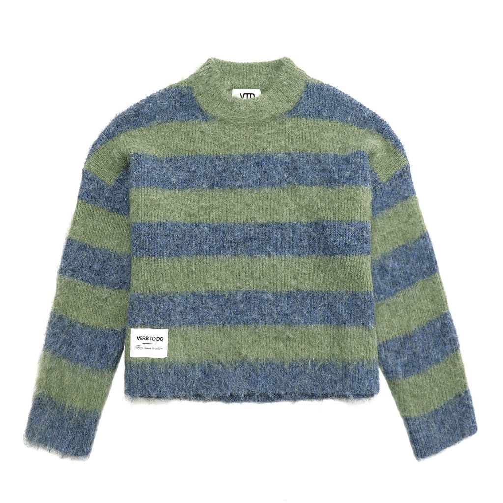 KNITWEAR BOXY GREEN GREY STRIPED XS