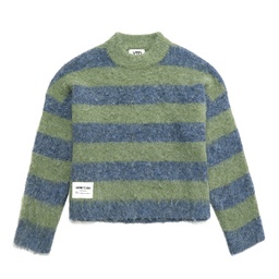 [KVTD-BXY-GRN-GRY-S] KNITWEAR BOXY GREEN GREY STRIPED S